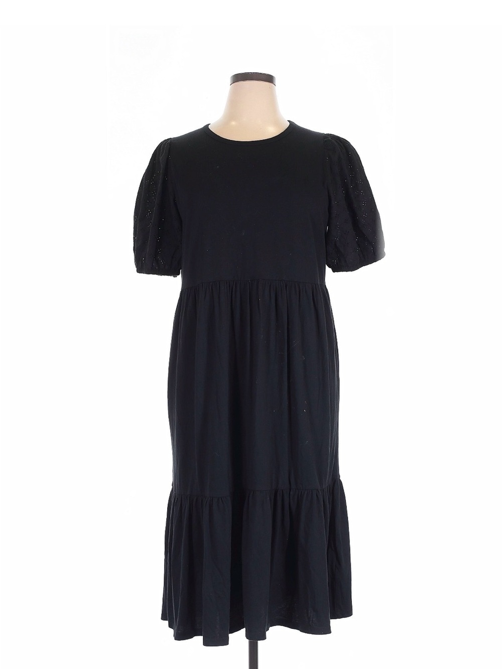 J. Crew Black Puff-Sleeve Tiered Midi Dress